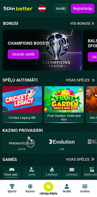 SpinBetter Mobila Lietotne